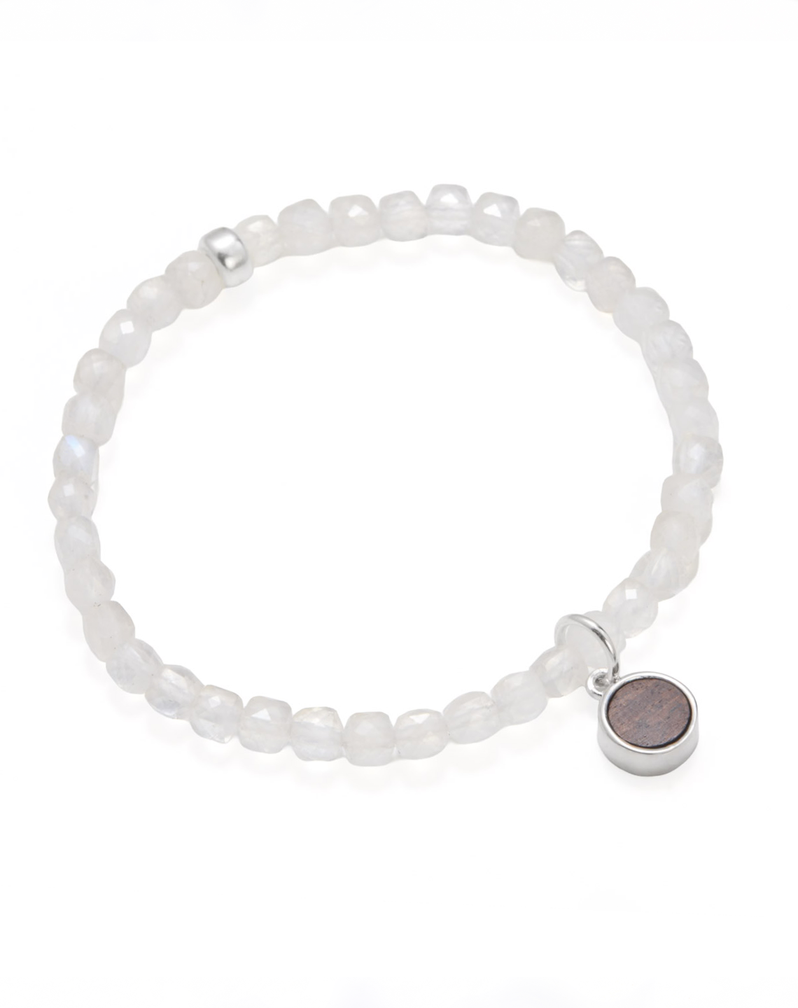 ROUND CHARM RAINBOW MOONSTONE - Silver