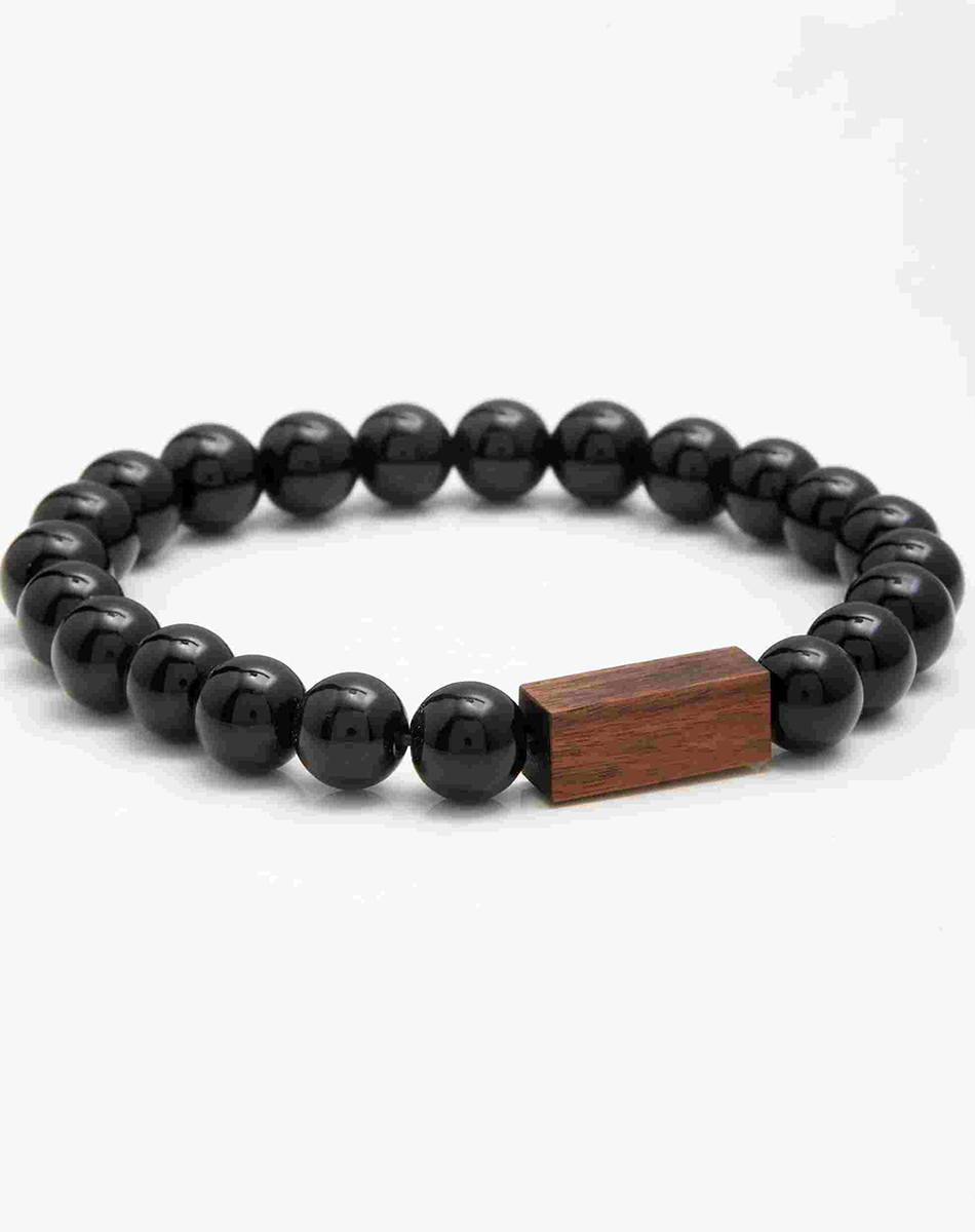 Wood and Onyx Stone Bracelet - Men's Wood Jewelry