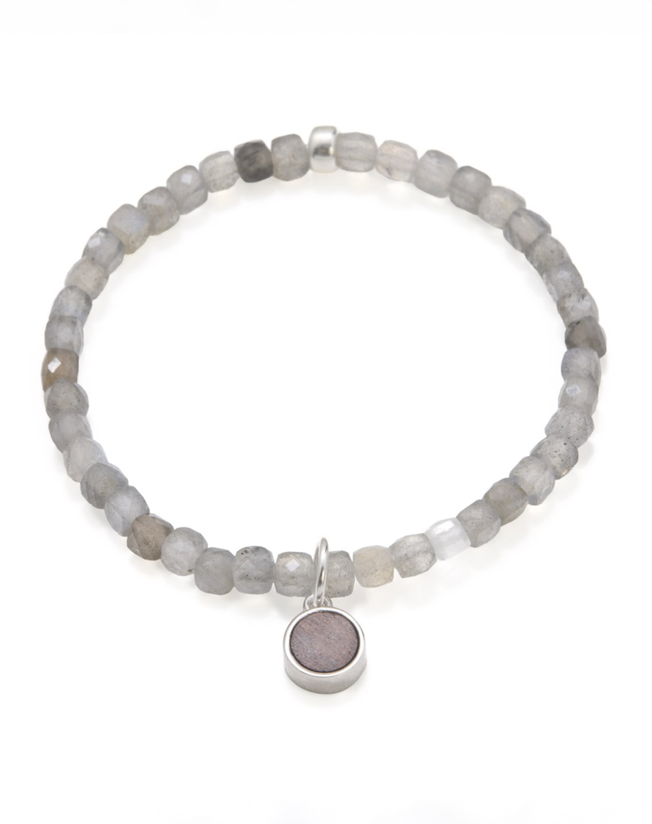 Wood & Moonstone Charm Bracelet - Wooden 5th Anniversary Gift for Her